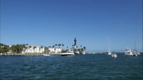 Time-Lapse Boats at Pompano Beach Lighthouse Stock Footage 200841780
