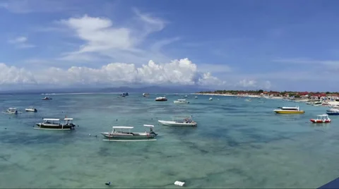 Time-lapse of boats rocking in the currents of Lembongan bay Stock Footage 61040922