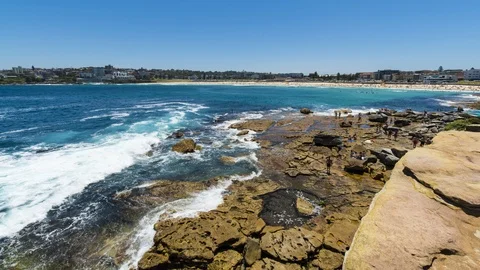 Time lapse of Bondi Beach, Sydney, Australia from north with wide angle in 8K. Stock Footage 100284461