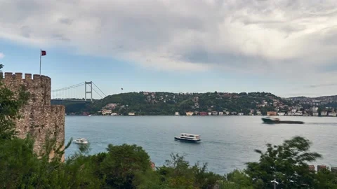 Time lapse with Bosphorus and tower of Rumelihisari, Istanbul Stock Footage 138027395
