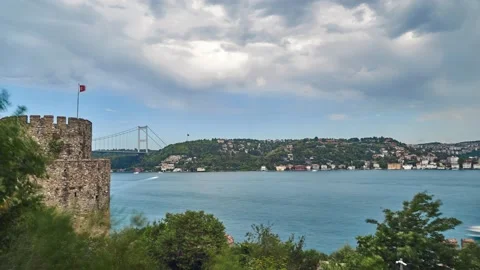 Time lapse with Bosphorus and tower of Rumelihisari, Istanbul Stock Footage 138027793