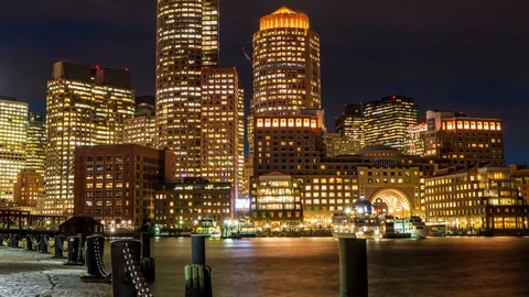 Time-lapse Boston Downtown Skyline Sunset Stock Footage