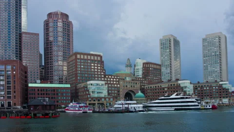 Time Lapse of Boston Skyline and Harbor, Massachusetts, USA Stock Footage 143539494