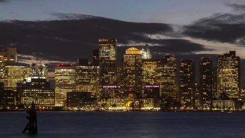 Time Lapse Boston Skyline at Night Stock Footage