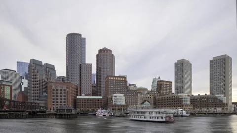 Time Lapse of Boston Skyline Sun Set Stock Footage 310854313