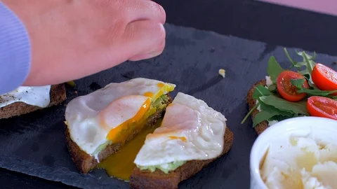 TIME LAPSE Breakfast with avocado toast and cream cheese Stock Footage 108171684