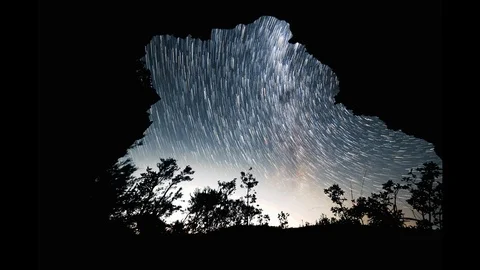 Time Lapse of Breathtaking Night Sky from a Cave, Blue Mountains, Australia Stock Footage 111893588