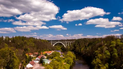 Time lapse bridge nature sky blue clouds summer holiday Stock Footage 152255080