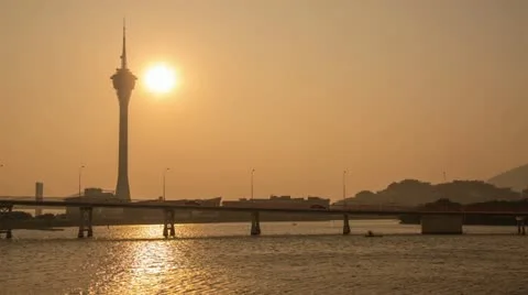 Time Lapse of bridge traffic at sunset time in Macao 스톡 동영상 20485570
