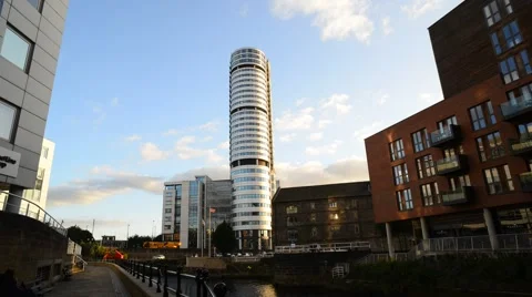 Time lapse bridgewater place skyscraper viewed from granary wharf leeds uk Stock Footage 68702671