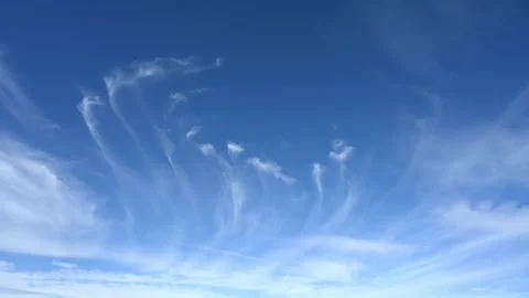 Time lapse of bright blue sky with wispy white clouds drifting to the right Stock Footage 292658463