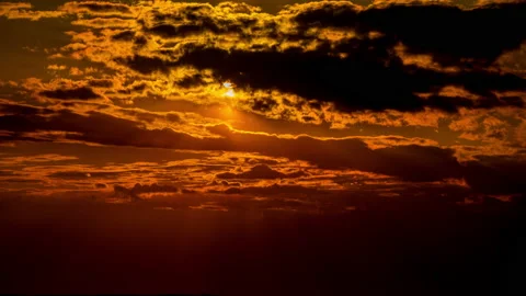 Time Lapse Bright Orange Sunset Sun Sets Behind the Clouds Stock Footage 191043143