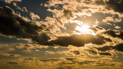Time Lapse Bright Orange Sunset Sun Sets Behind the Clouds Stock Footage 197512195