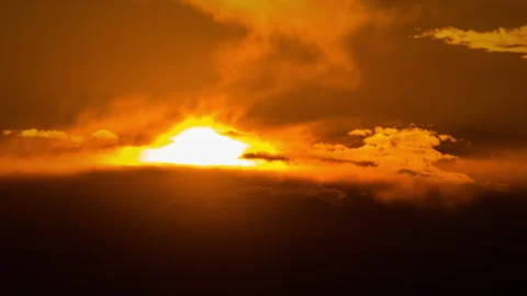 Time Lapse Bright Orange Sunset Sun Sets Behind the Clouds Stock Footage 209406988