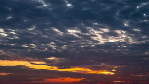 Time Lapse Bright Orange Sunset Sun Sets Behind the Clouds Stock Footage 229492246