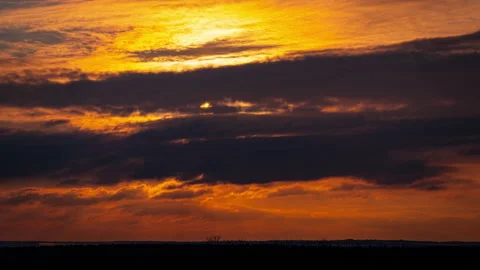 Time Lapse Bright Orange Sunset Sun Sets Behind the Clouds Stock Footage 233360284