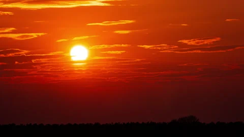 Time Lapse Bright Orange Sunset Sun Sets Behind the Clouds Stock Footage 237349667