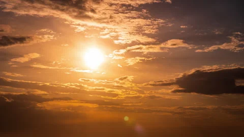 Time Lapse Bright Orange Sunset Sun Sets Behind the Clouds Stock Footage 243489946