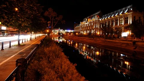 Time Lapse Bucharest with Palace of Justice Iconic Landmark Cars Traffic Night Stock Footage 104500351