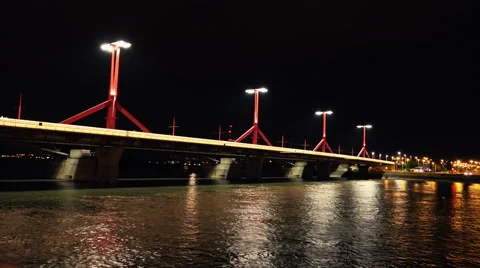 Time Lapse of Budapest Night. Lit Lanterns Bridge over the Danube Stock Footage 67567605