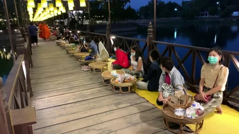 Time lapse of Buddhist alms-making ceremony Stock Footage 145749670