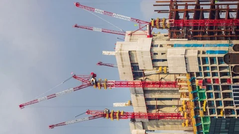 Time Lapse Building Construction Site Working (vertical screen) Stock Footage 94665430