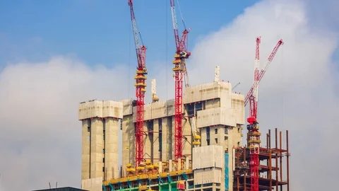 Time Lapse Building Construction Site Working (zoom out) Stock Footage 94665448