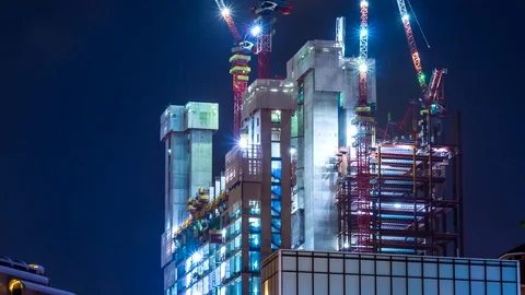 Time Lapse Building Construction Site Night Working (tilt up) Video stock 94666060