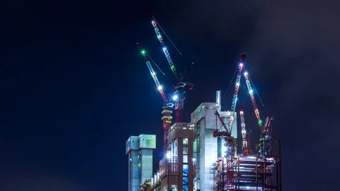 Time Lapse Building Construction Site Night Working Stock Footage 94666091