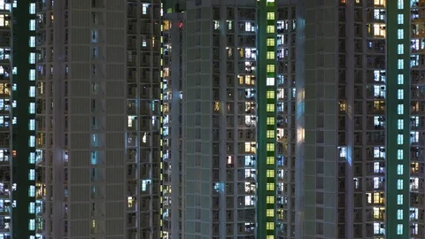 Time lapse of building facade in Hong Kong at night Stock Footage 81006906