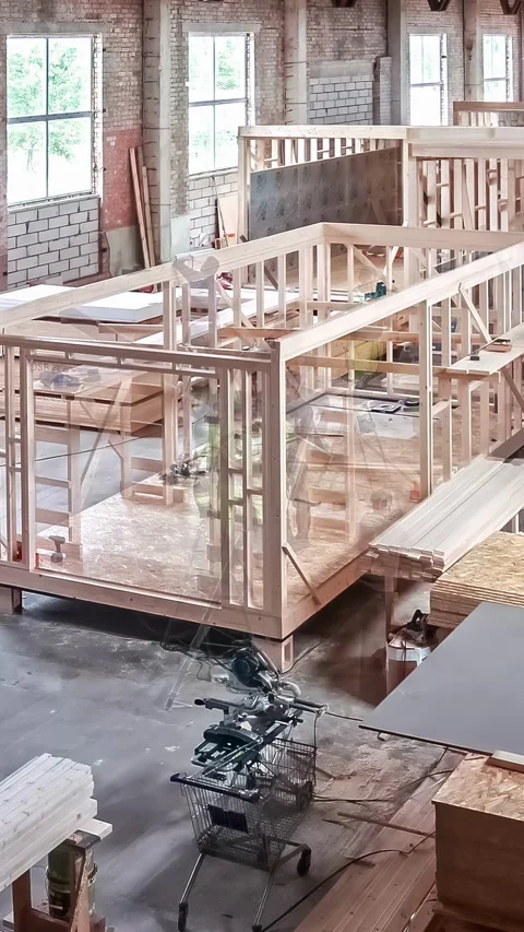 Time-lapse of building structure being assembled with tools and raw materials Stock Footage 303810428