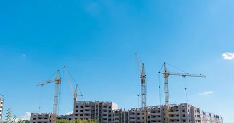 Time lapse of Building Under Construction, Crane and beautiful clouds no bird Stock Photos