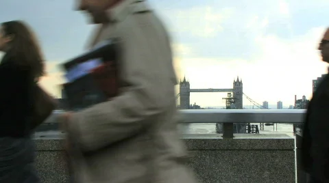 Time lapse of business people commuting London bridge Stock Footage