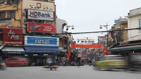 Time Lapse of The Bustling Street Scene Of Hanoi, Vietnam, Old Town, Motorcycles Stock Footage 8971985