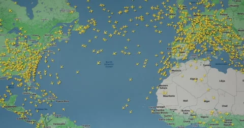 Time lapse of busy air traffic over map on digital screen. Video stock 338438145