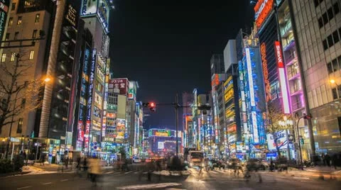 Time lapse of the busy city of Tokyo at night Stock Footage