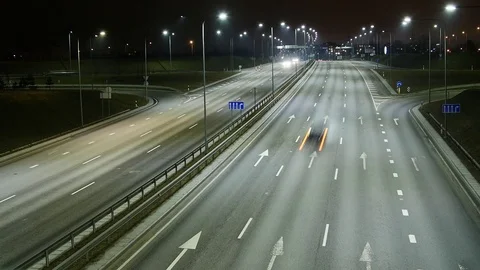 Time Lapse of Busy Freeway Traffic at Night Stock Footage
