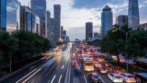 Time lapse of busy freeway traffic from day to night in beijing city，china Stock Footage 78713677