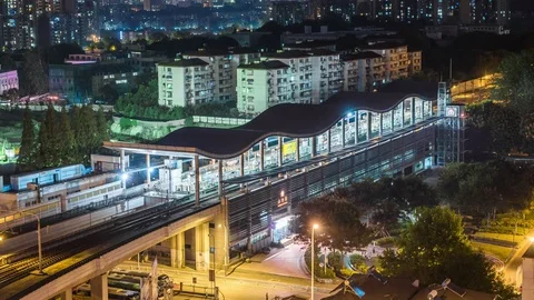 Time lapse of the busy interchange traffic station at night in city 스톡 동영상 74423468