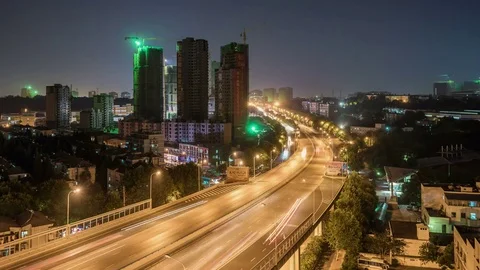 Time lapse of the busy interchange traffic at night in city Video stock 74425684