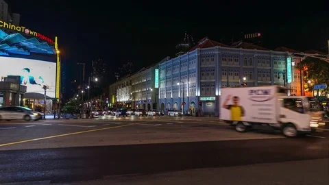 Time lapse of a busy intersection in Singapore's Chinatown Stock Footage 83704129