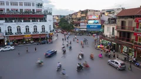 Time Lapse of busy intersection with traffic in Hanoi, Vietnam Stock Footage 11359270