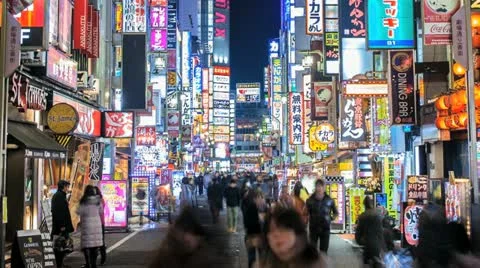 Time lapse of the busy Kabukicho area of Shinjuku in Tokyo, Japan Stock Footage
