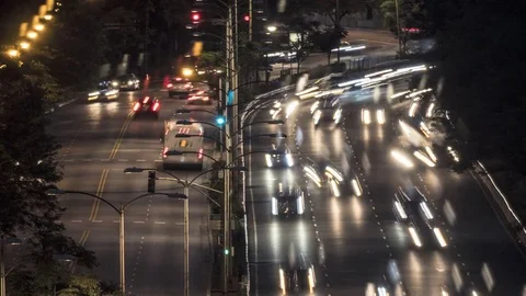 Time Lapse of Busy Lake Shore Drive Traffic in Chicago @ Night 4K Vidéo 79021908