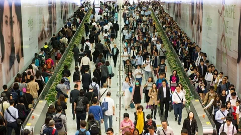 Time Lapse  - Busy Metro Train / Subway MTR Station - Hong Kong Stock Footage 88461097