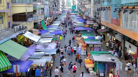 Time Lapse Of Busy Mong Kok Famous Street Market In Hong Kong Stock Footage 118704731