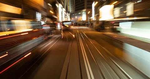 Time lapse of busy night traffic in city. Hong Kong. 4K. Stock Footage