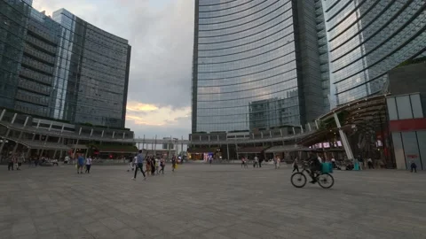 Time Lapse of busy Piazza Gae Aulenti, 4k footage Stock Footage 218399968