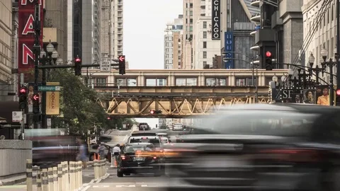 Time Lapse of Busy Streets / Traffic on N Dearborn St. Chicago 4K Vídeo Stock 79031647