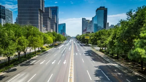 Time lapse of busy traffic and modern buildings in Beijing city , China. Stock Footage 78714634